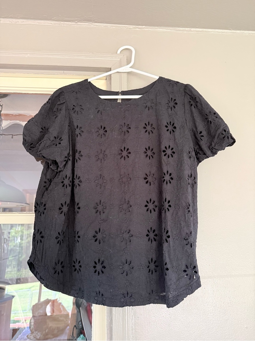 Ann Taylor Black Eyelet Puff Sleeve Blouse